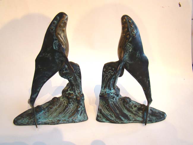 A wonderful pair of bronze "Humpback" whale bookends